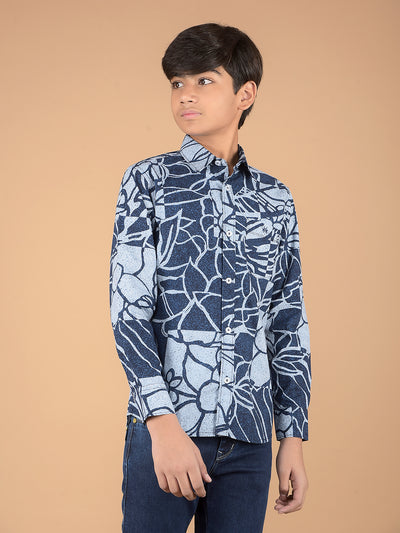 Blue Floral Print 100% Cotton Shirt