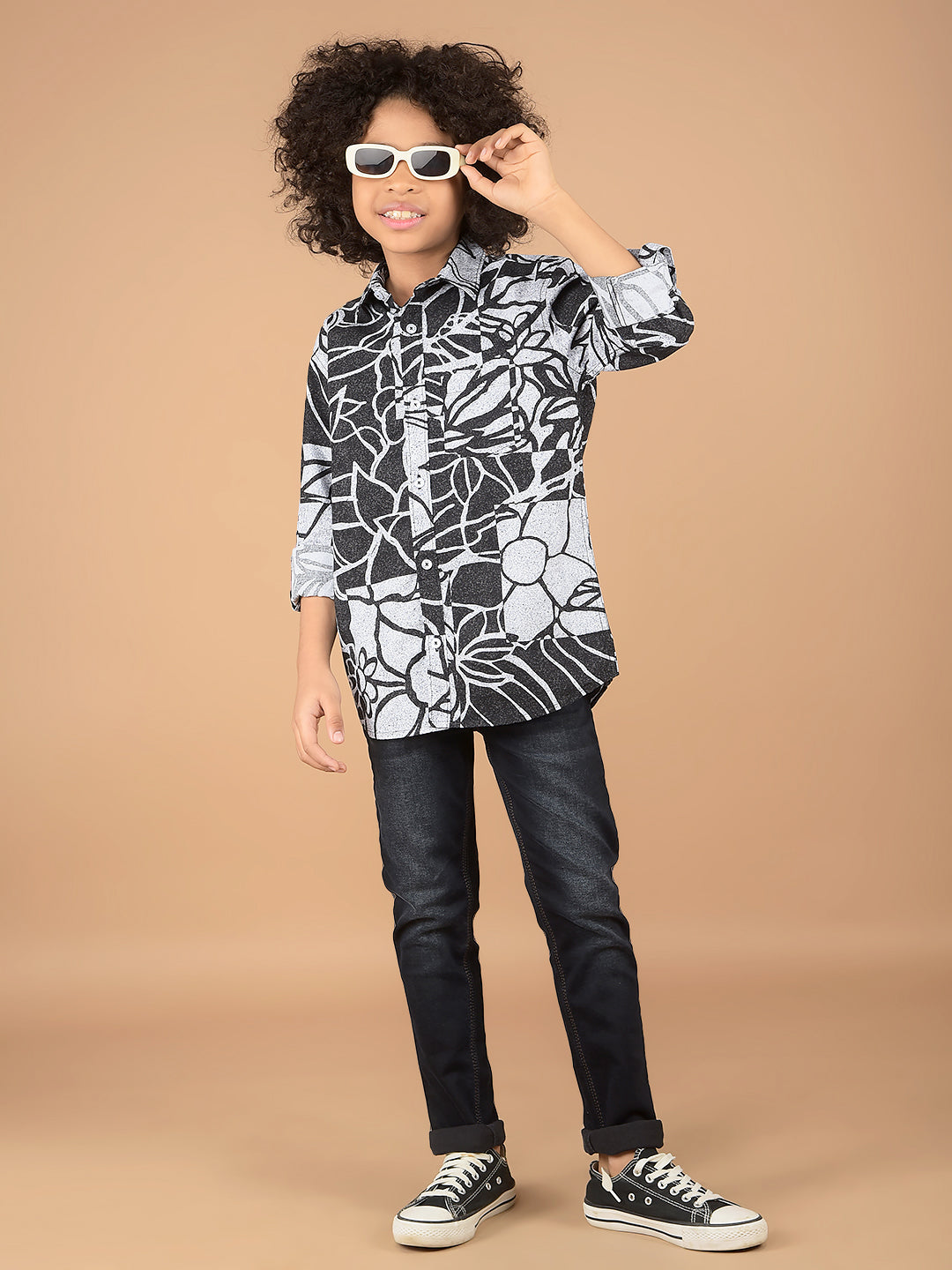 Black Floral Print 100% Cotton Shirt