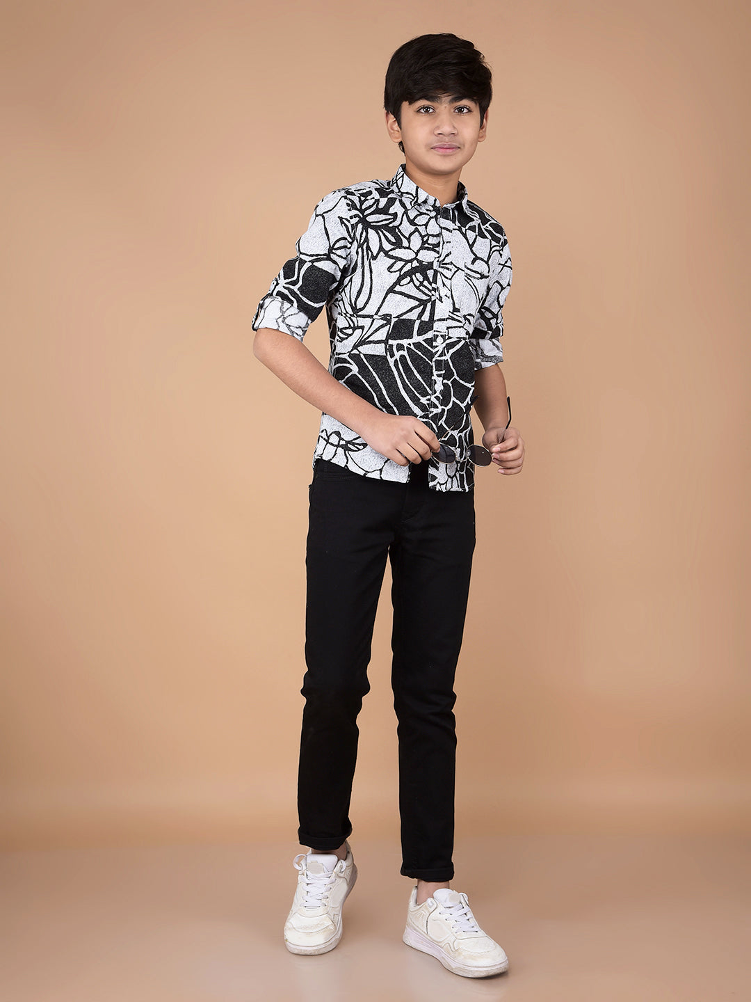 Black Floral Print 100% Cotton Shirt