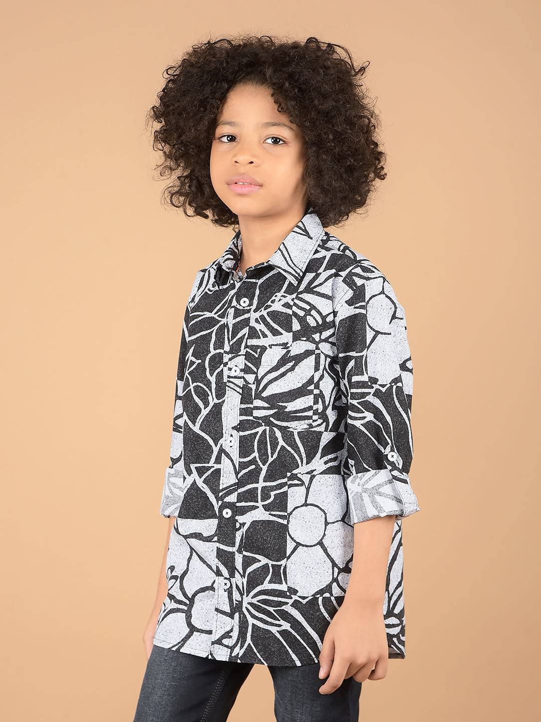 Black Floral Print 100% Cotton Shirt