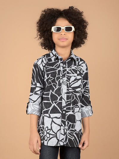 Black Floral Print 100% Cotton Shirt