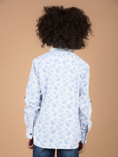 Blue Floral Print 100% Cotton Shirt