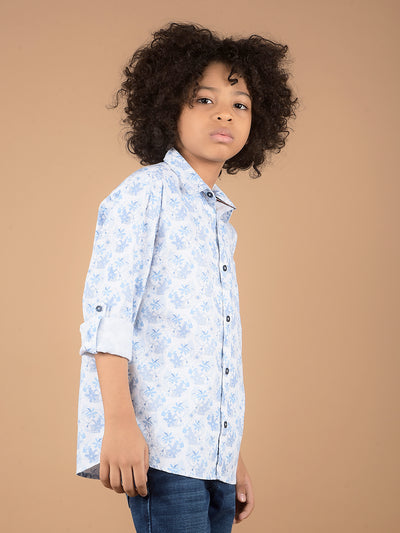 Blue Floral Print 100% Cotton Shirt