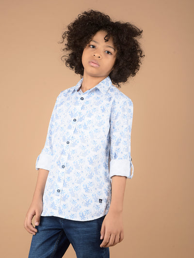 Blue Floral Print 100% Cotton Shirt