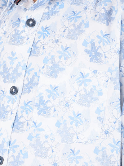 Blue Floral Print 100% Cotton Shirt