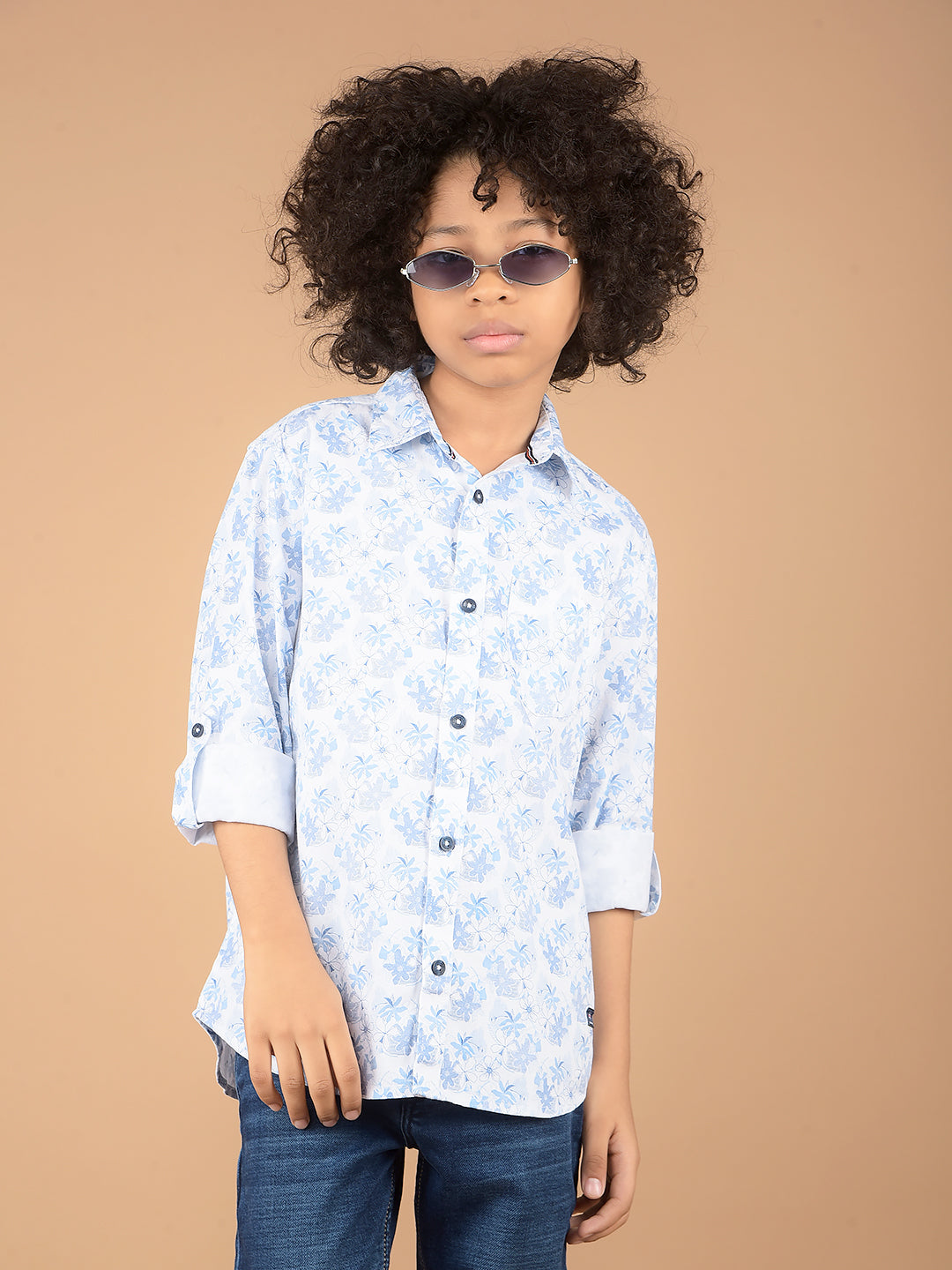 Blue Floral Print 100% Cotton Shirt