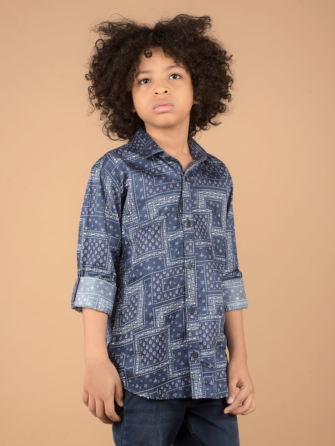 Navy Blue Printed 100% Cotton Shirt