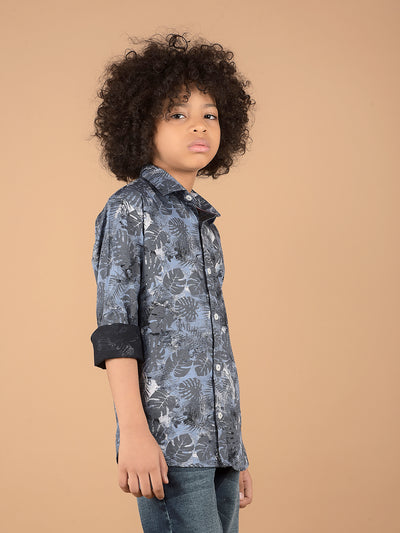 Blue Floral Print 100% Cotton Shirt