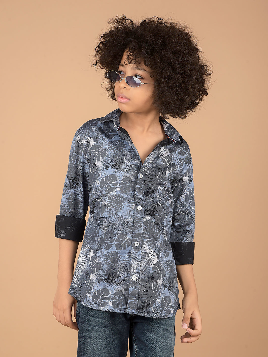 Blue Floral Print 100% Cotton Shirt