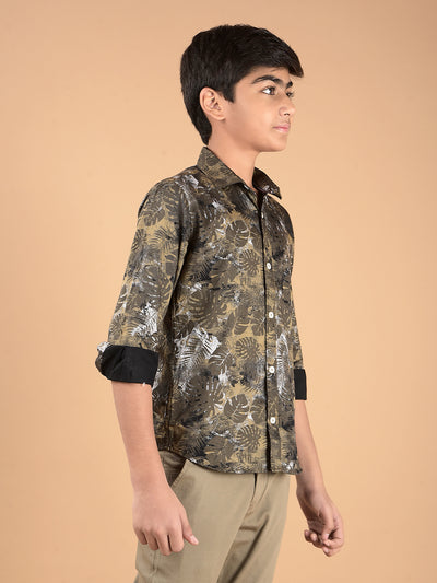 Khaki Floral Print 100% Cotton Shirt