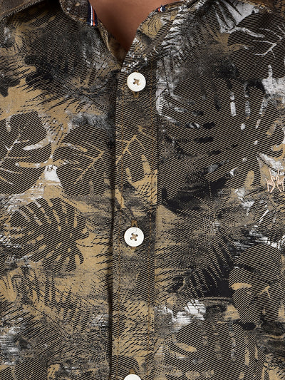 Khaki Floral Print 100% Cotton Shirt