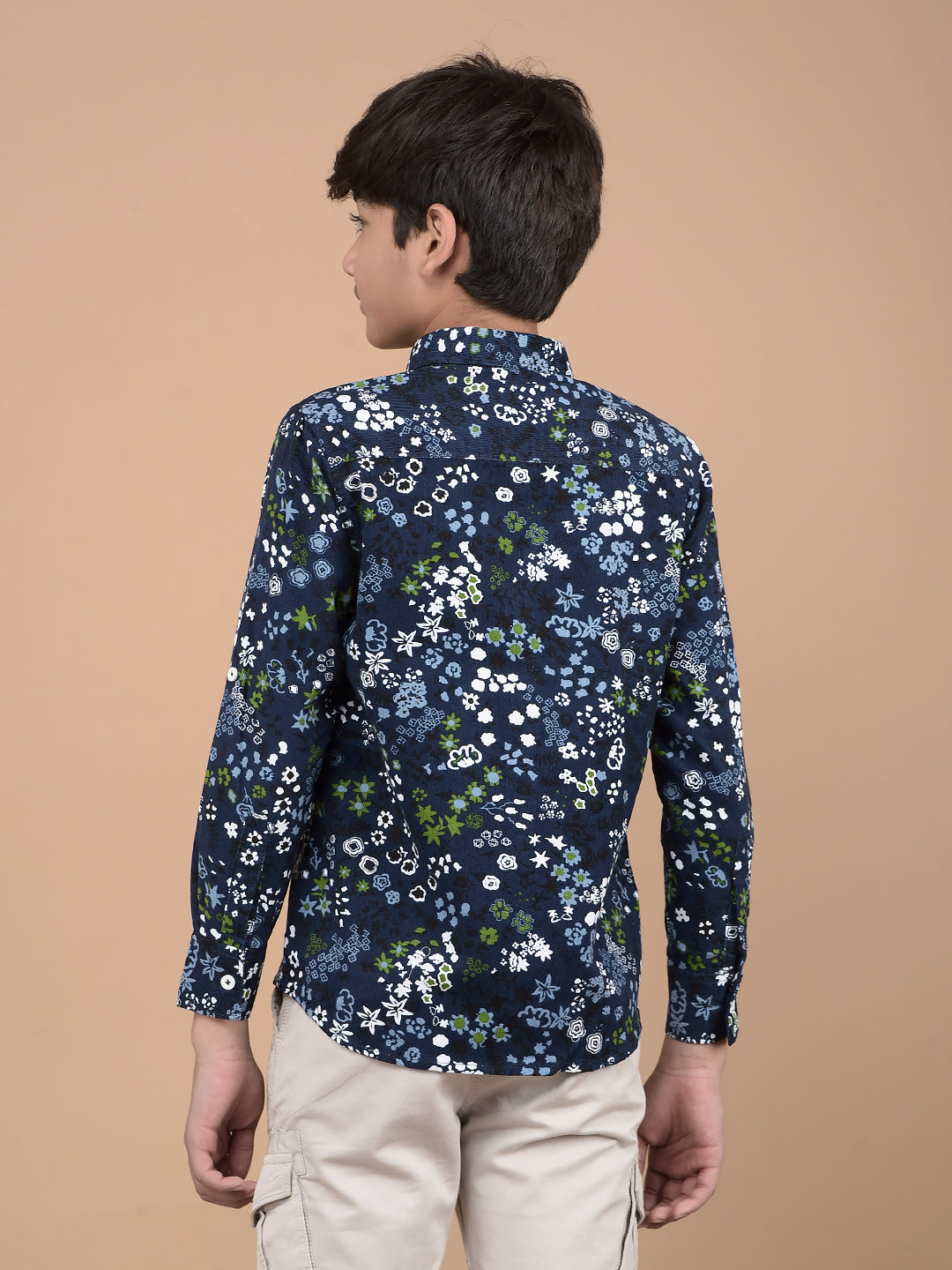 Navy Blue Floral Print 100% Cotton Shirt