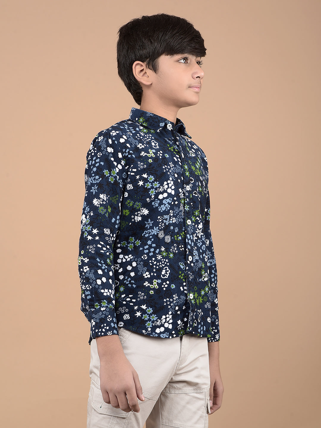 Navy Blue Floral Print 100% Cotton Shirt