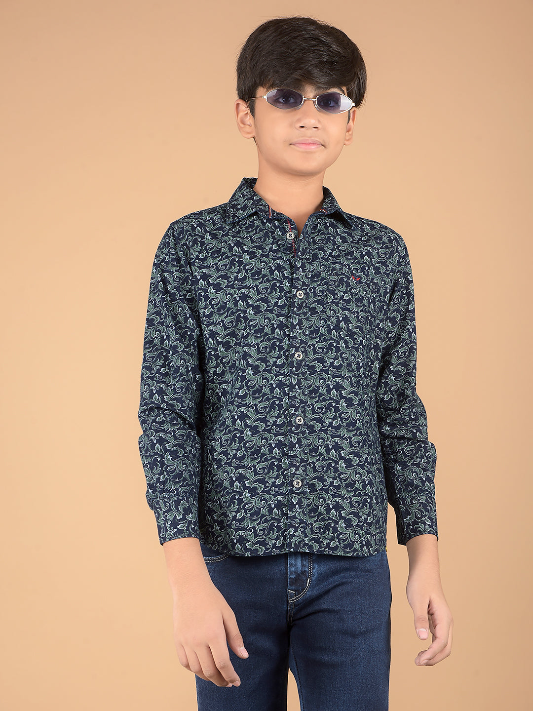 Green Floral Print 100% Cotton Shirt