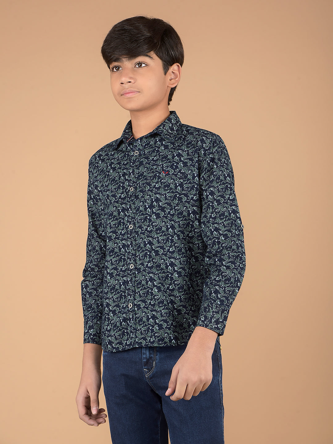 Green Floral Print 100% Cotton Shirt