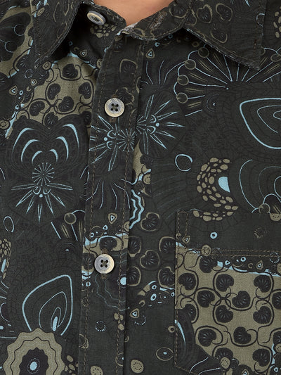 Olive Floral Print 100% Cotton Shirt