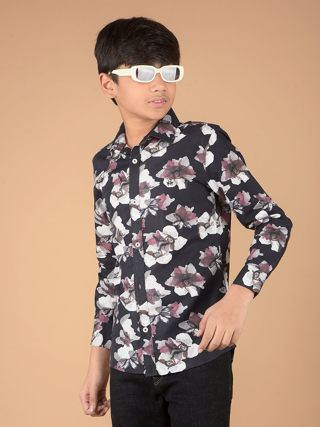 Black Floral Print 100% Cotton Shirt