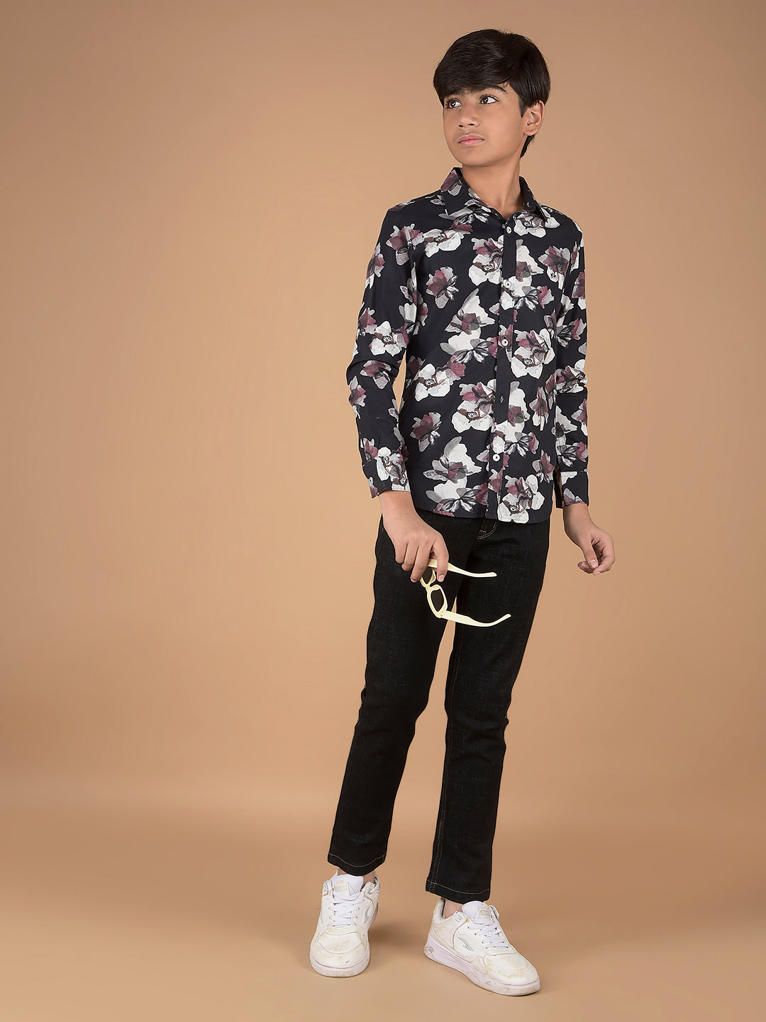 Black Floral Print 100% Cotton Shirt