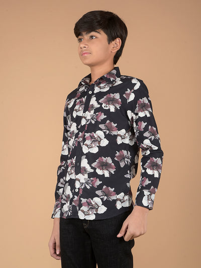 Black Floral Print 100% Cotton Shirt