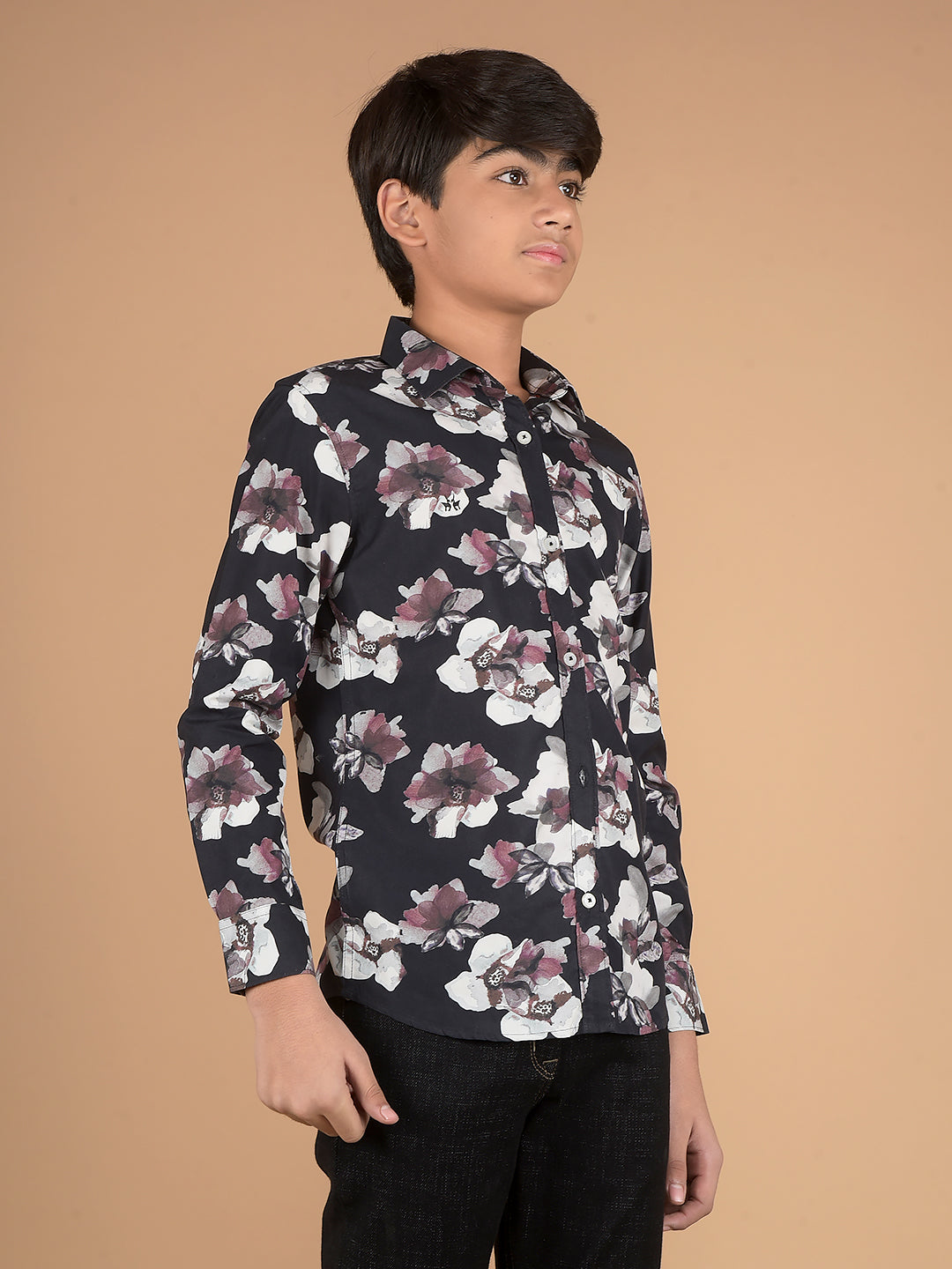 Black Floral Print 100% Cotton Shirt