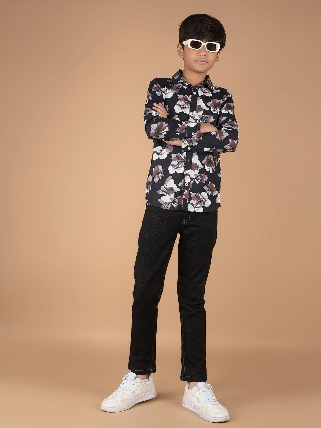 Black Floral Print 100% Cotton Shirt