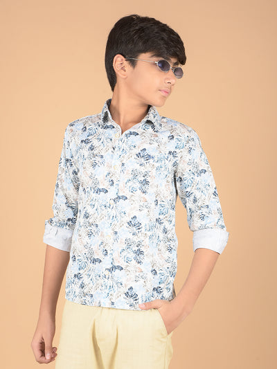 Blue Floral Print 100% Cotton Shirt