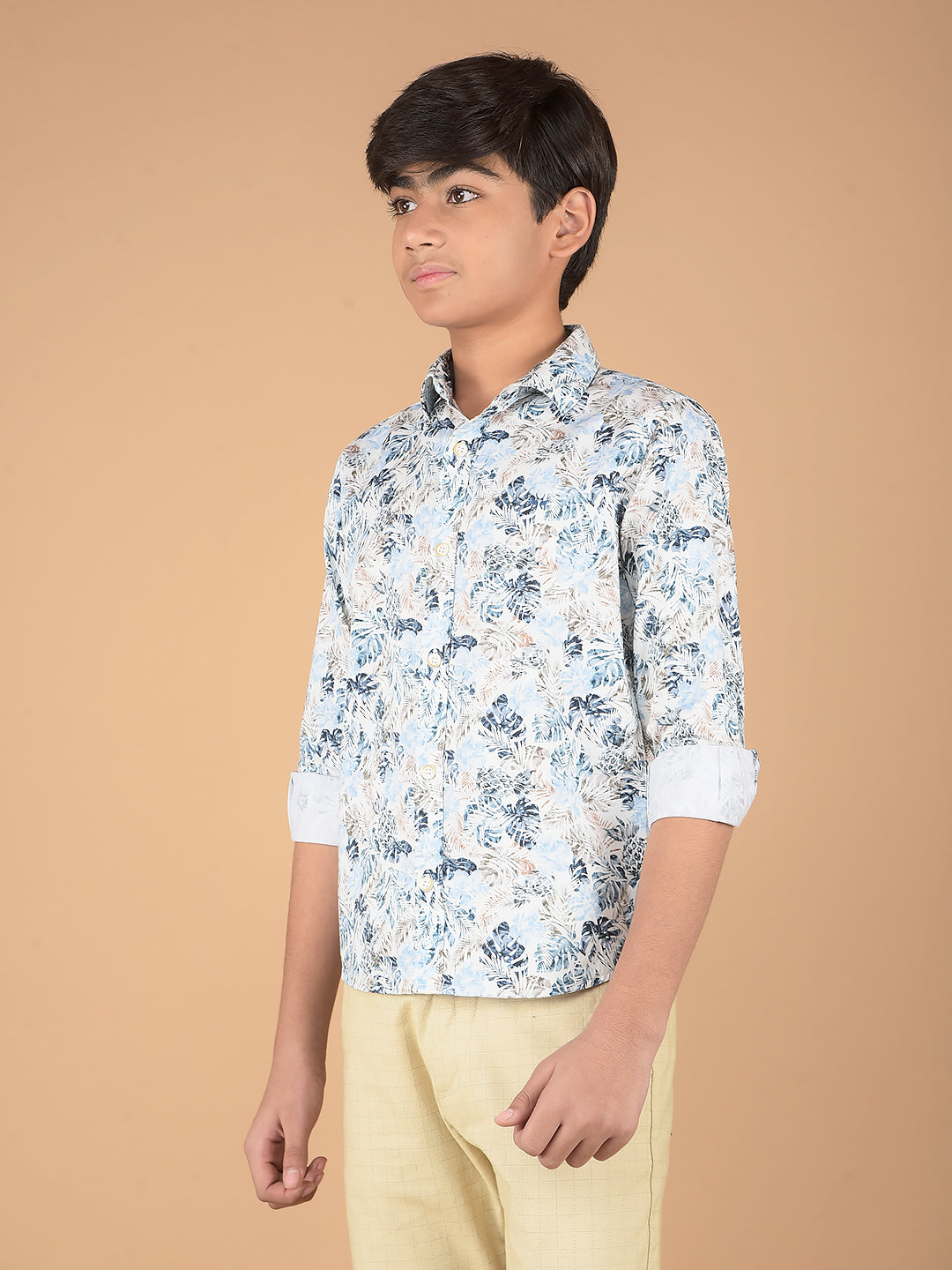 Blue Floral Print 100% Cotton Shirt