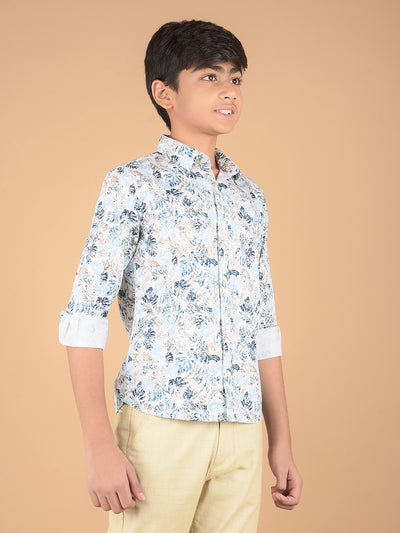 Blue Floral Print 100% Cotton Shirt