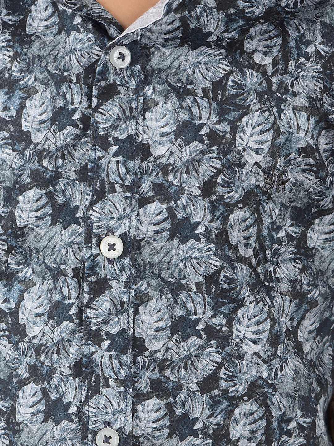 Blue Floral Print 100% Cotton Shirt