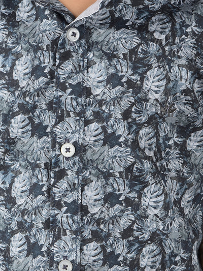 Blue Floral Print 100% Cotton Shirt