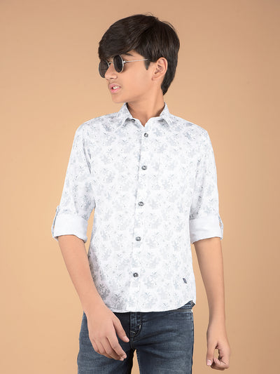 Grey Floral Print 100% Cotton Shirt