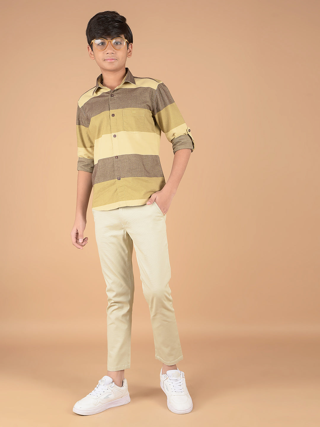 Brown Horizontal Stripes 100% Cotton Shirt