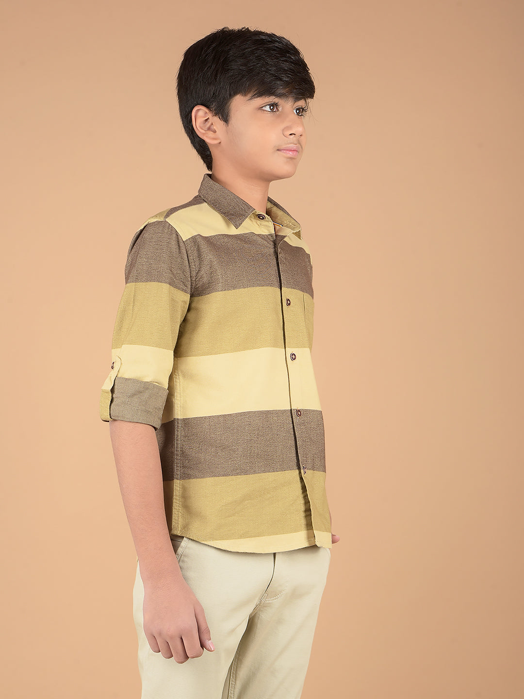 Brown Horizontal Stripes 100% Cotton Shirt