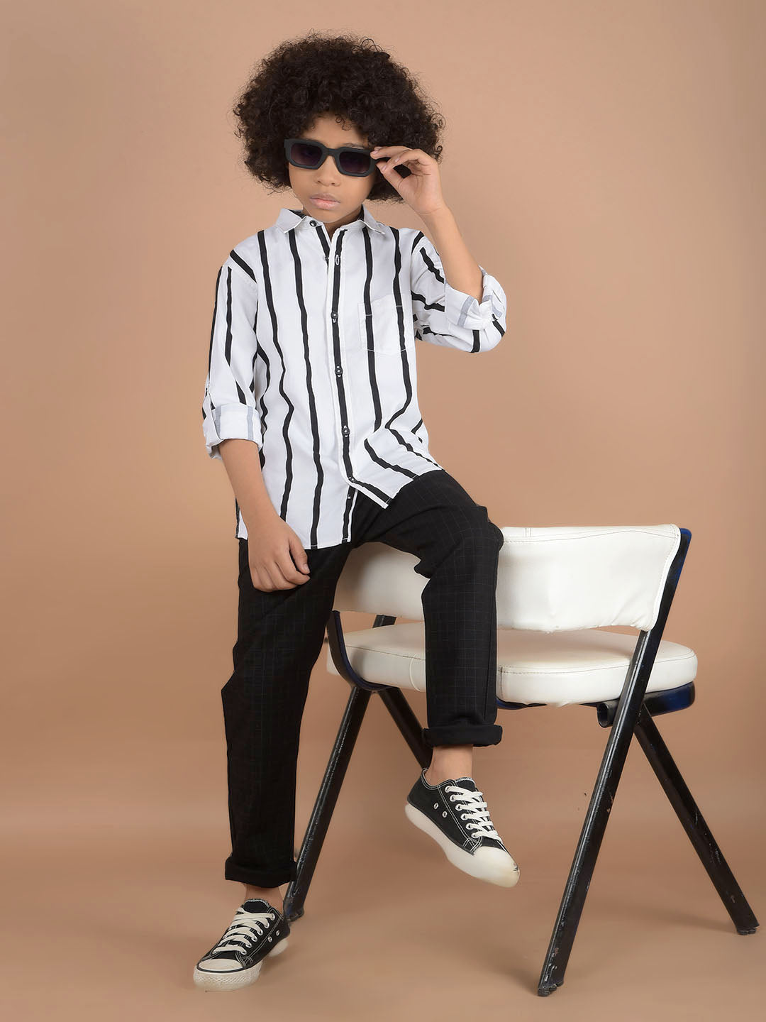 White Vertical Striped 100% Cotton Button Down Collar Shirt-Boys Shirts-Crimsoune Club