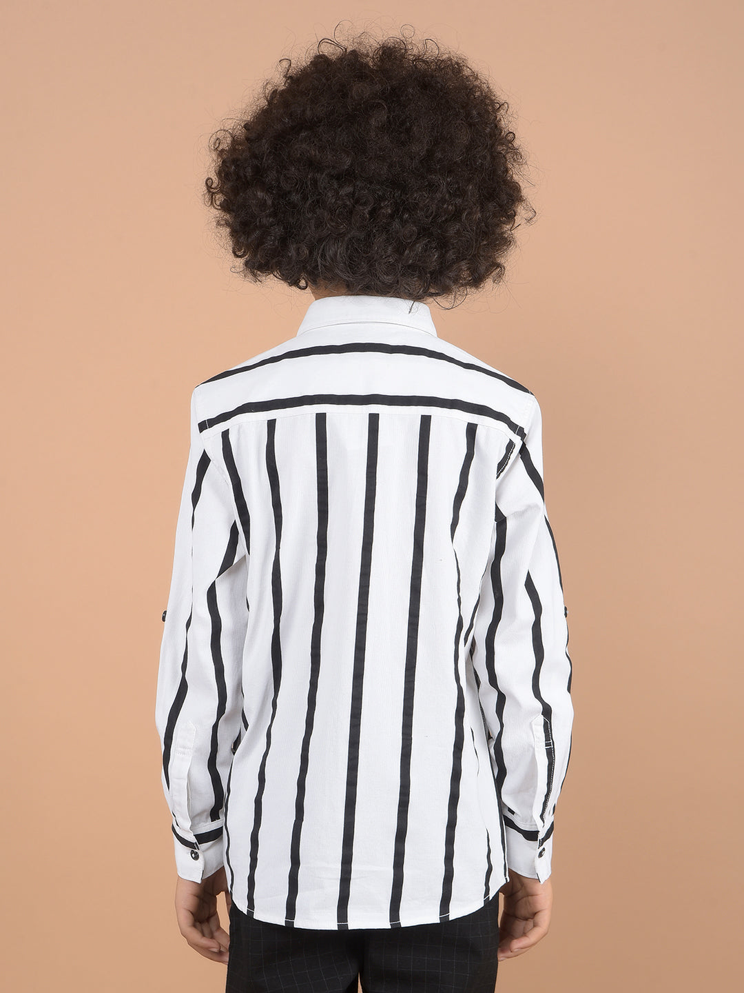 White Vertical Striped 100% Cotton Button Down Collar Shirt-Boys Shirts-Crimsoune Club