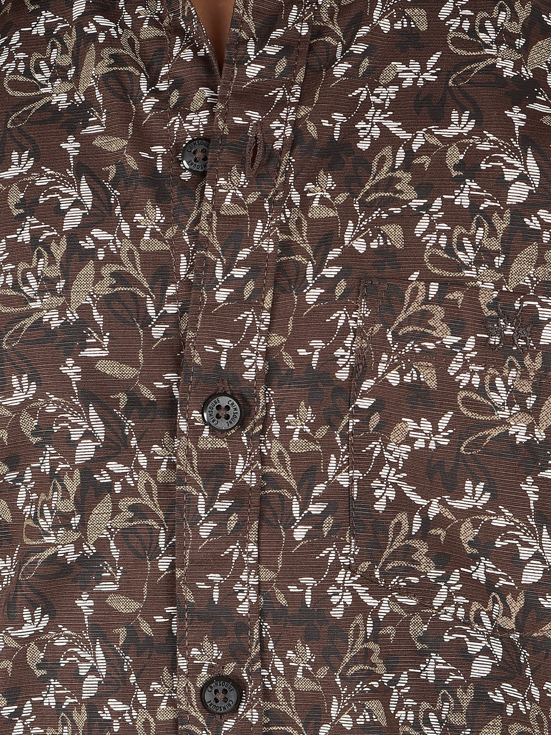 Brown Floral Print 100% Cotton Shirt