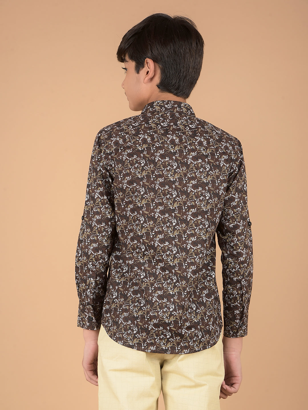 Brown Floral Print 100% Cotton Shirt