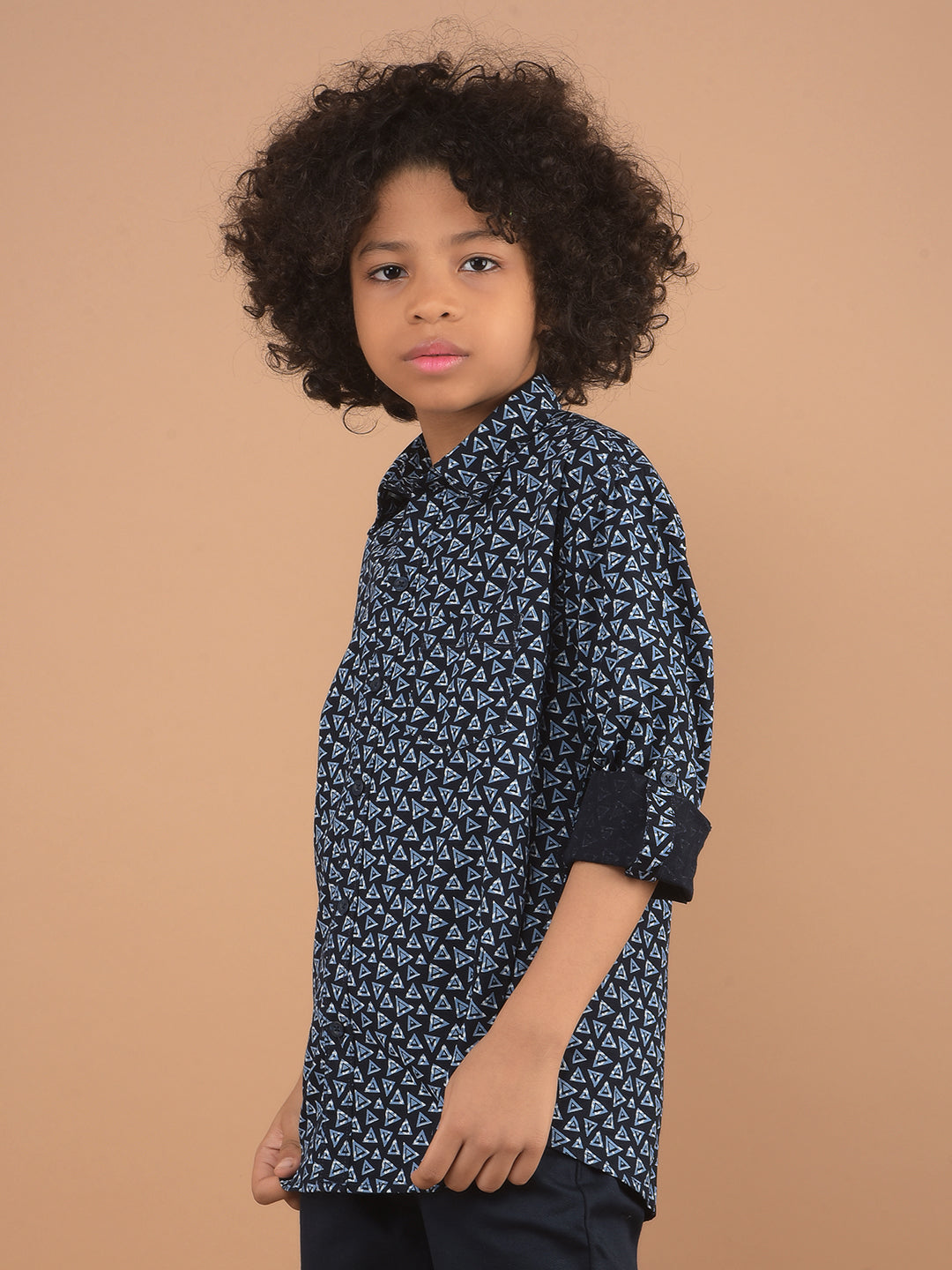 Navy Blue Printed 100% Cotton Shirt-Boy Shirts-Crimsoune Club