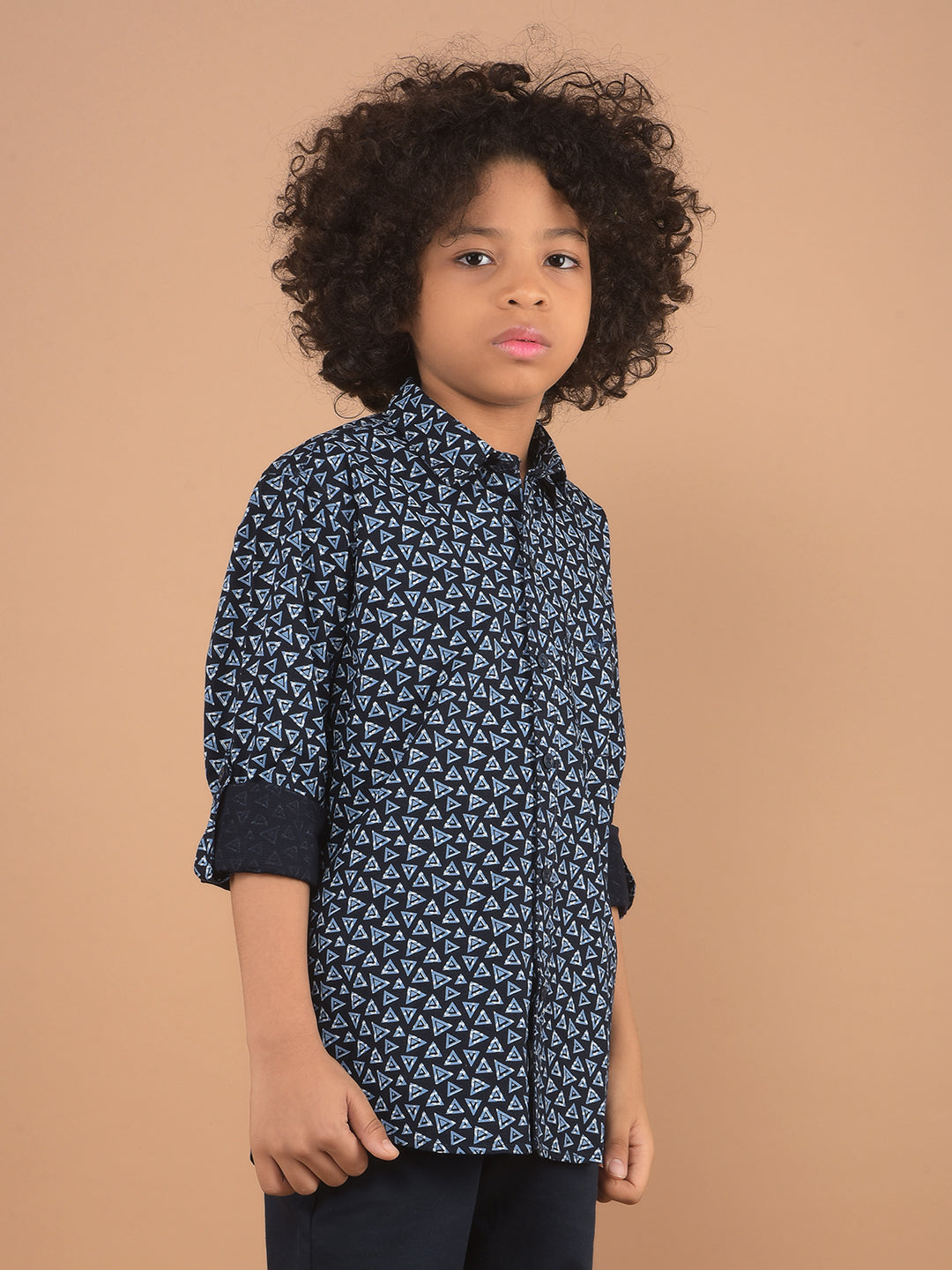 Navy Blue Printed 100% Cotton Shirt-Boy Shirts-Crimsoune Club