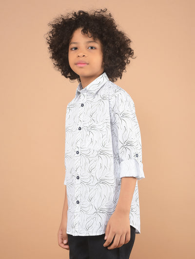 White Printed 100% Cotton Shirt-Boy Shirts-Crimsoune Club