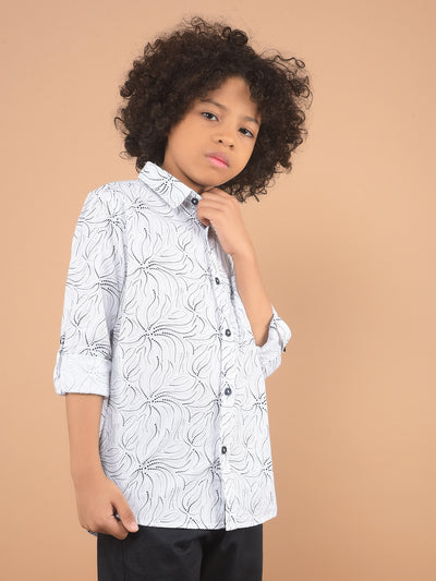 White Printed 100% Cotton Shirt-Boy Shirts-Crimsoune Club