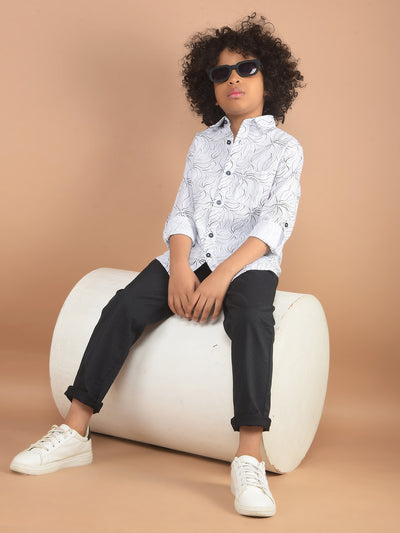 White Printed 100% Cotton Shirt-Boy Shirts-Crimsoune Club