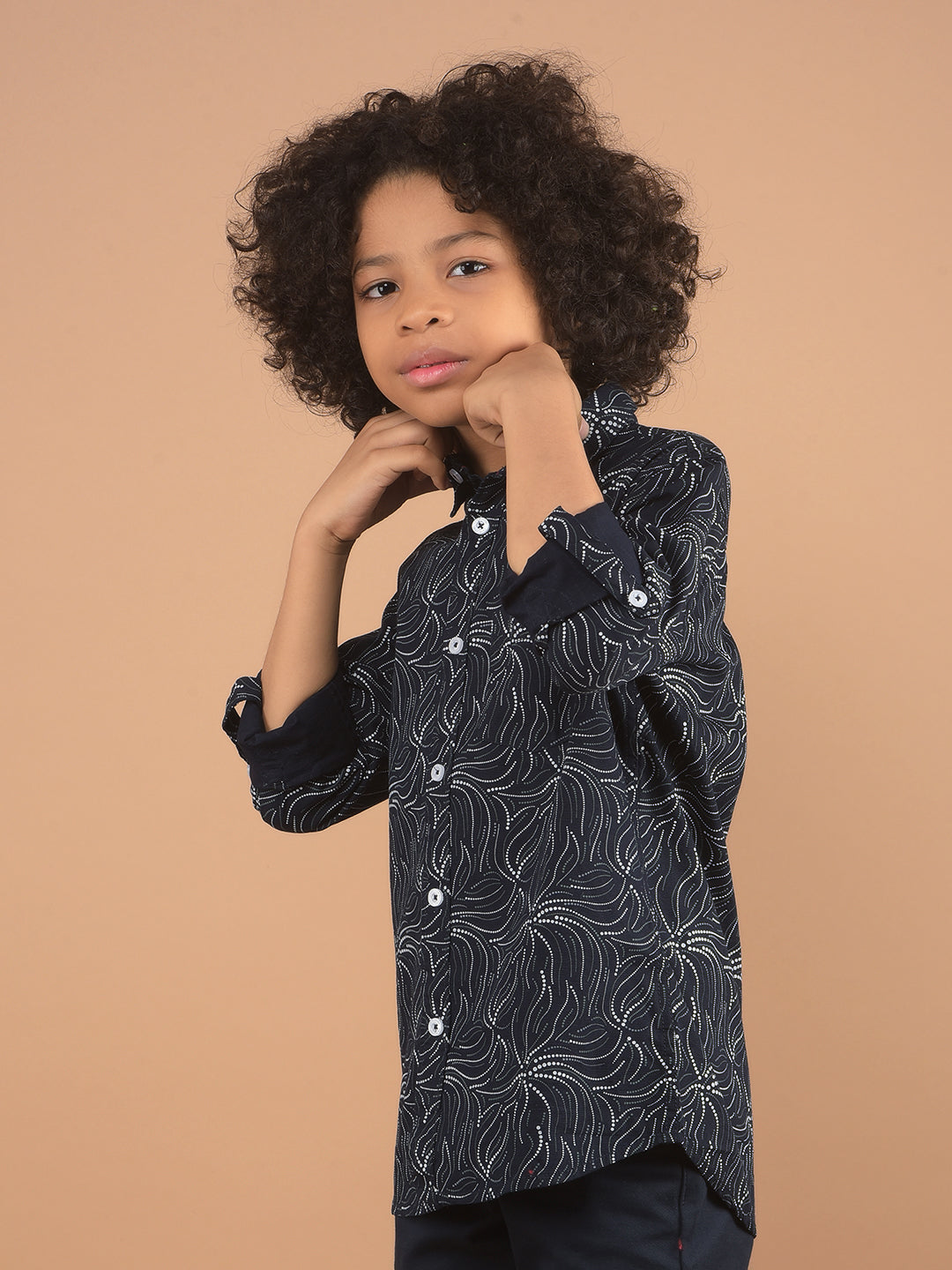 Navy Blue Printed 100% Cotton Shirt-Boy Shirts-Crimsoune Club