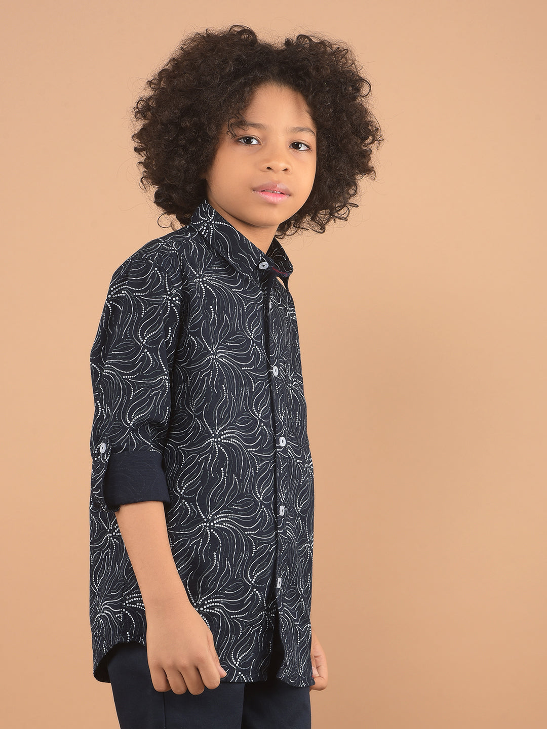 Navy Blue Printed 100% Cotton Shirt-Boy Shirts-Crimsoune Club