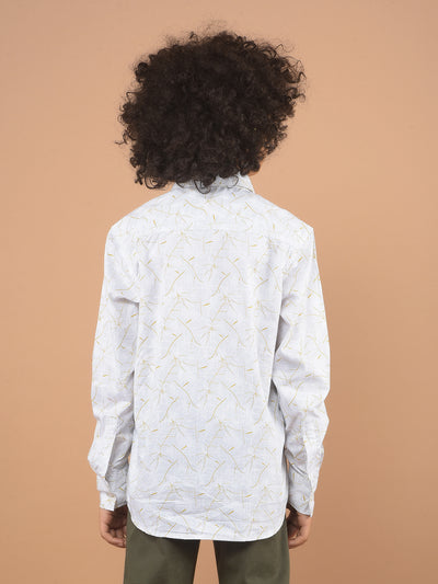 White Printed 100% Cotton Shirt-Boy Shirts-Crimsoune Club