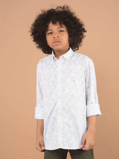 White Printed 100% Cotton Shirt-Boy Shirts-Crimsoune Club