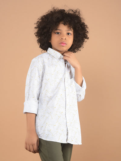 White Printed 100% Cotton Shirt-Boy Shirts-Crimsoune Club