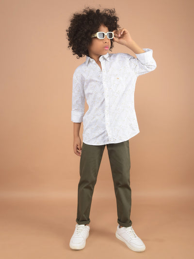 White Printed 100% Cotton Shirt-Boy Shirts-Crimsoune Club