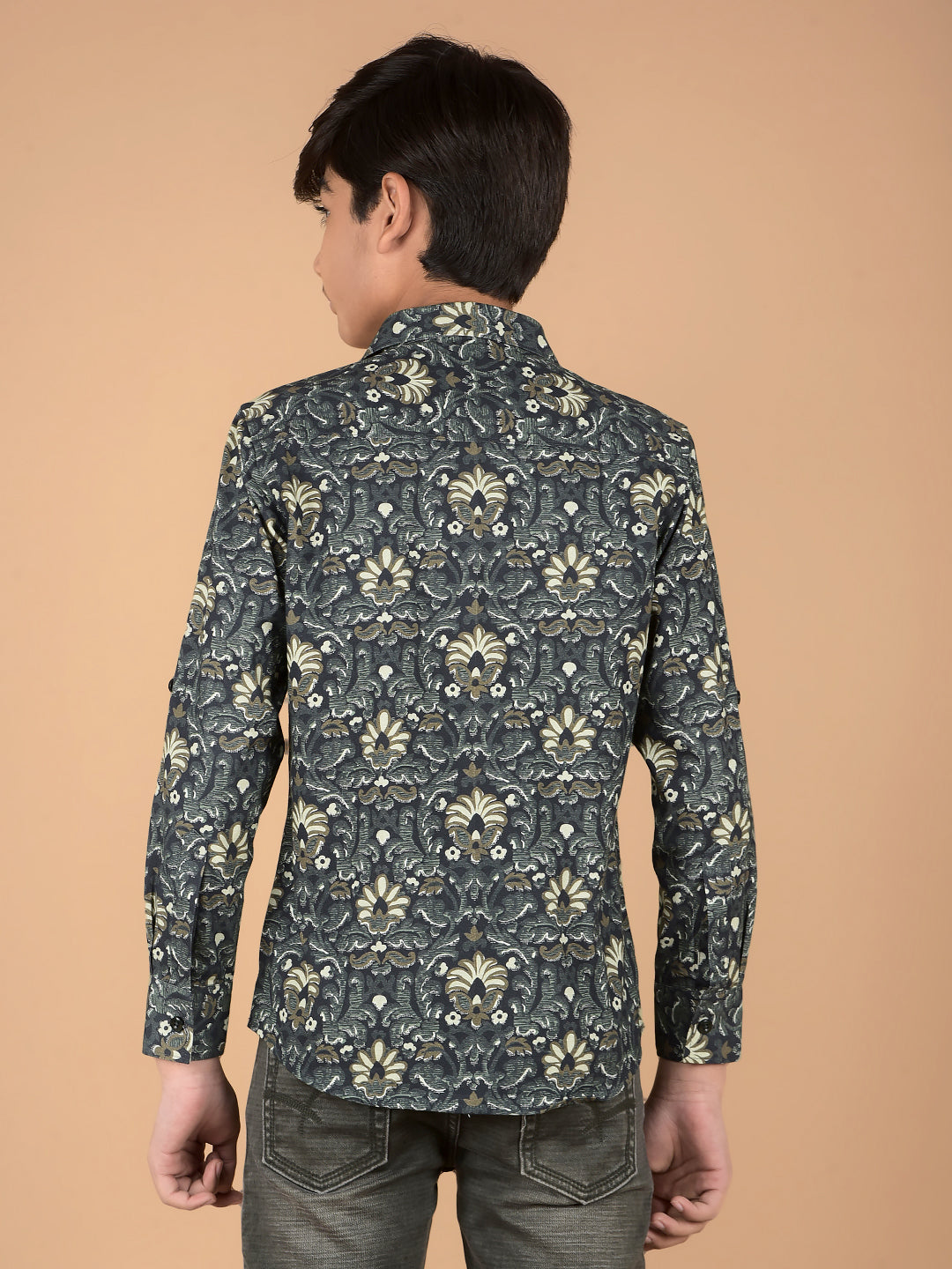 Olive Floral Print 100% Cotton Shirt