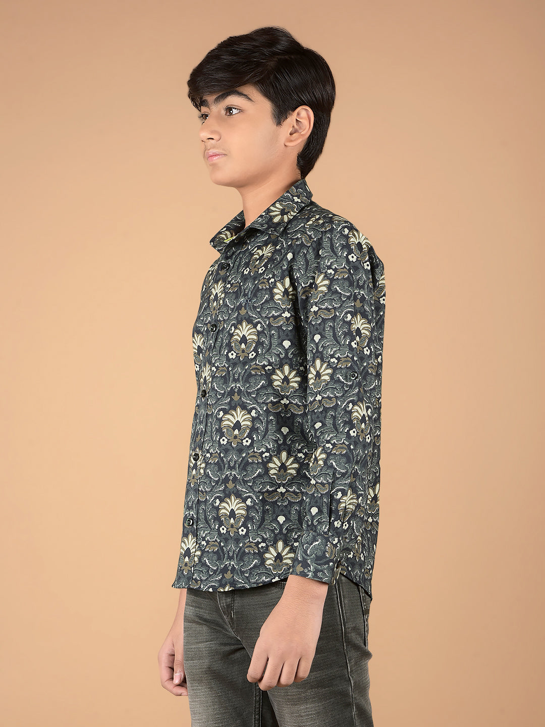 Olive Floral Print 100% Cotton Shirt